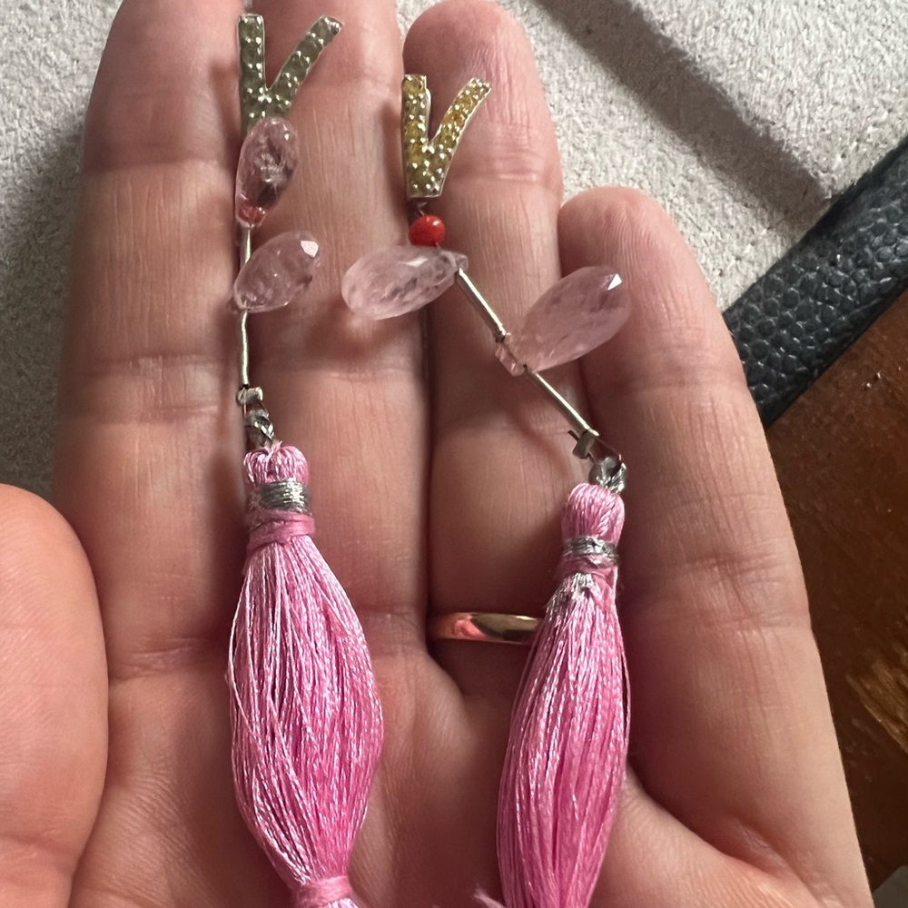 Morganite and Peridot Pink Tassel Earrings